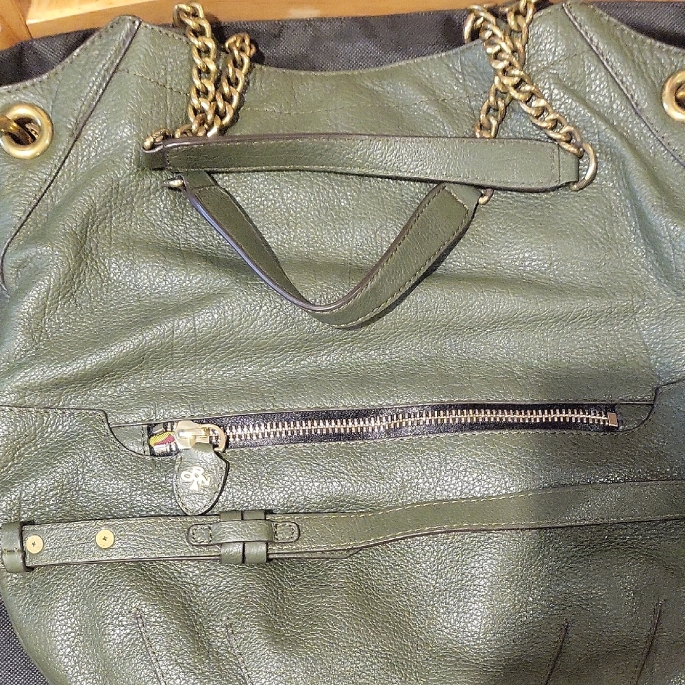 Aimee Kestenberg Olive Leather Shoulder Bag with Gold Chain